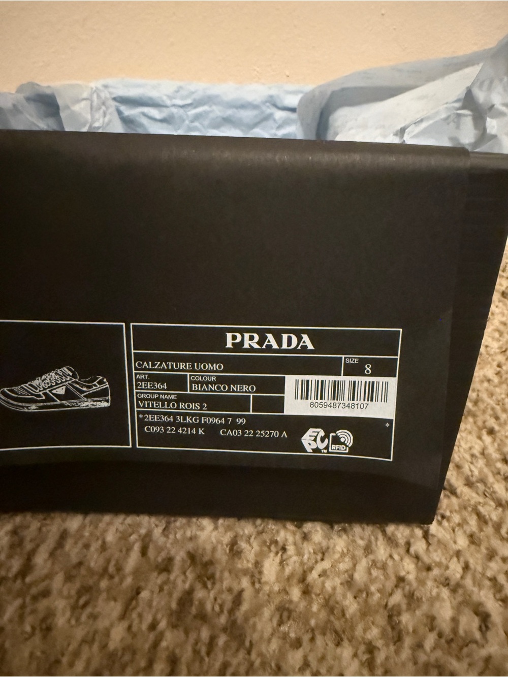 Prada Black and White Low-Top Leather Sneakers - Picture 2 of 11